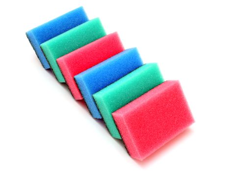 Multicolored sponges color isolated on white background, unhygienic;