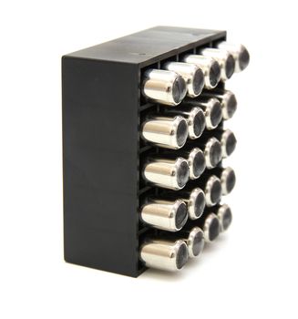 The 9-millimetric chromeplated cartridges of a pistol in shop