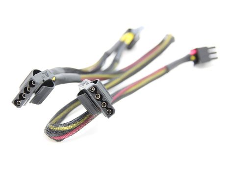 Hard disk drive power cables on a white background