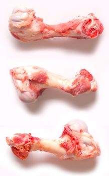 close up of pork bones on white