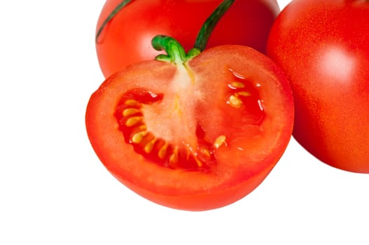 Red tomato isolated on white. Fresh red tomato. Sweet  vegetable.
