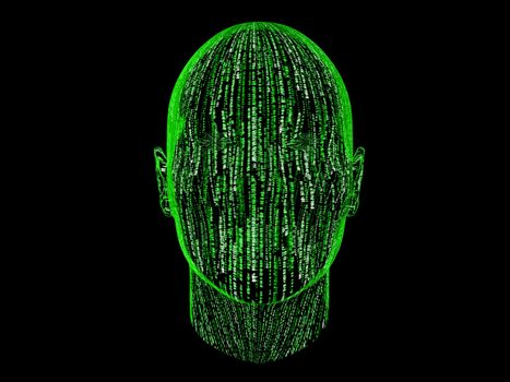 High resolution image. Binary Abstract with Figure. 3d illustration over  black backgrounds.