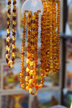 High resolution image. Delightful amber beads for women. Jeweller.