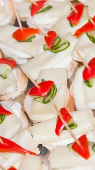 Catering buffet, chesse, bread, red pepper and cuncumber