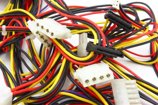 The computer power unit in an open kind with details and electric wires