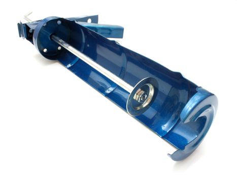Building pistol for hermetic metal dark blue color on a white background