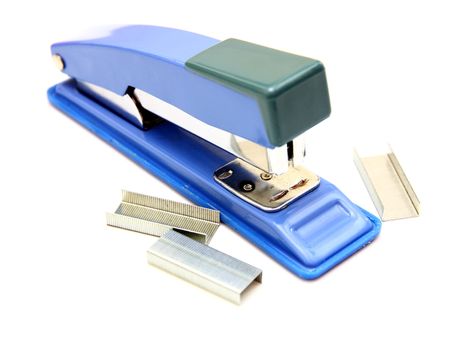Blue strip stapler isolated on white background