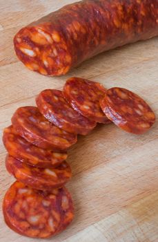 Slices of sausage for tasting, appetizer