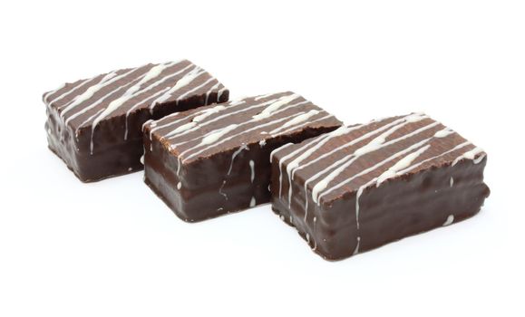 close up of chocolate wafers on white background, with clipping path