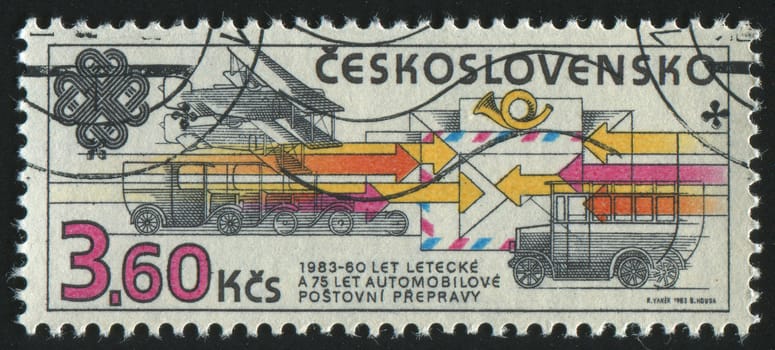 CZECHOSLOVAKIA - CIRCA 1983: stamp printed by Czechoslovakia, shows retro car, circa 1983.