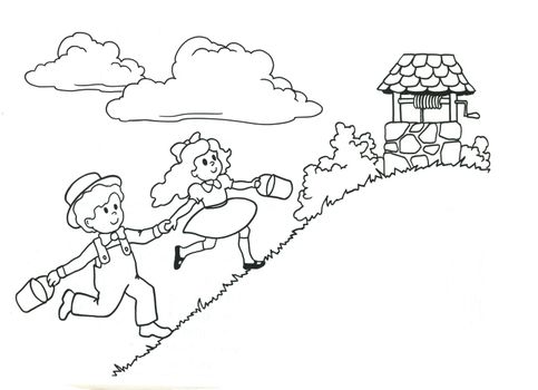 Children the boy and the girl run behind water to a well a vector