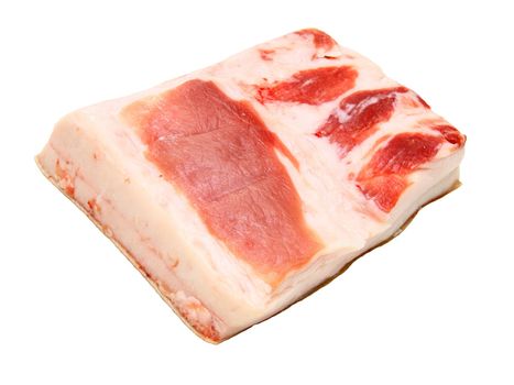 The big piece of fresh fat with a meat layer on a white background