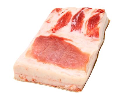 The big piece of fresh fat with a meat layer on a white background