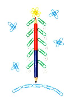 Christmas fur-tree from paper clips for a paper on a white background