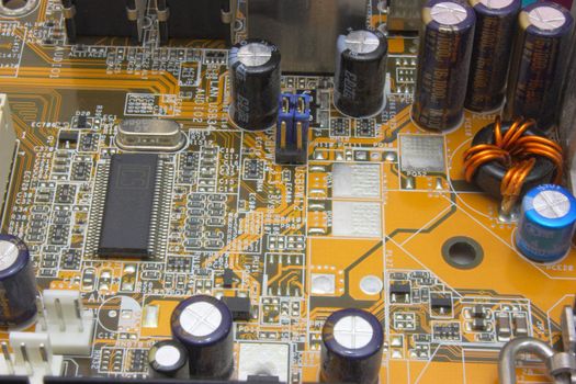 Close-up mother board. High technology industry.