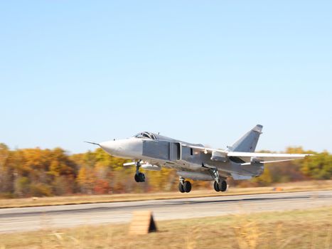 Military jet bomber on launch.