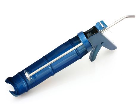Building pistol for hermetic metal dark blue color on a white background