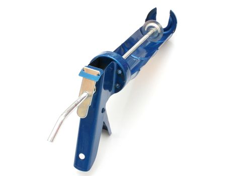 Building pistol for hermetic metal dark blue color on a white background