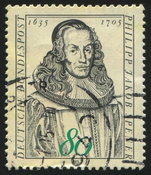 GERMANY  - CIRCA 1985: stamp printed by Germany, shows portrait  Philipp Jakob Spener, circa 1985.