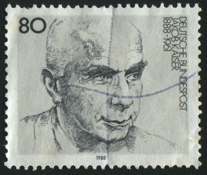 GERMANY  - CIRCA 1988: stamp printed by Germany, shows portrait Jacob Kaiser, circa 1988.