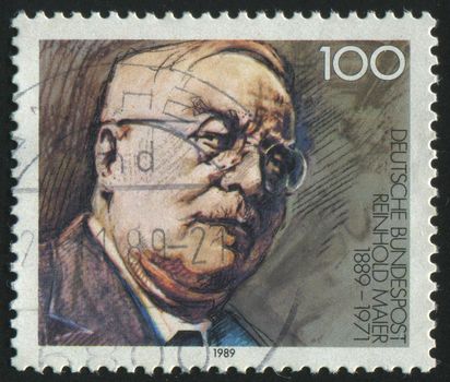 GERMANY  - CIRCA 1989: stamp printed by Germany, shows portrait Reinhold Maier, circa 1989.