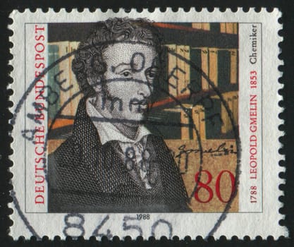 GERMANY  - CIRCA 1988: stamp printed by Germany, shows portrait Leopold Gmelin, circa 1988.