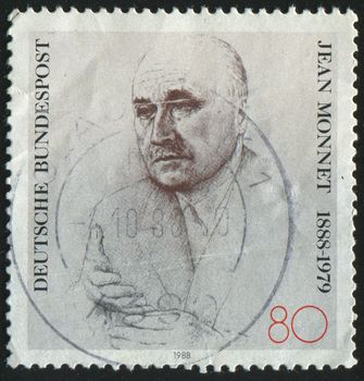 GERMANY  - CIRCA 1988: stamp printed by Germany, shows portraite Jean Monnet, circa 1988.