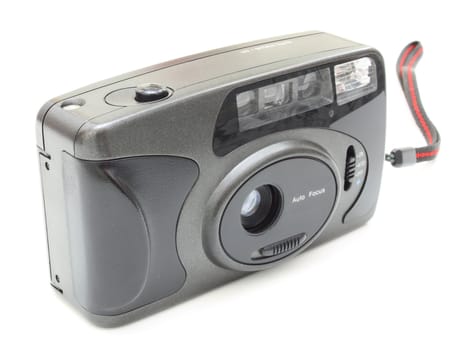 The old film camera of gray color on a white background