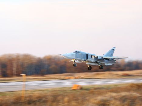 Military jet bomber on launch.