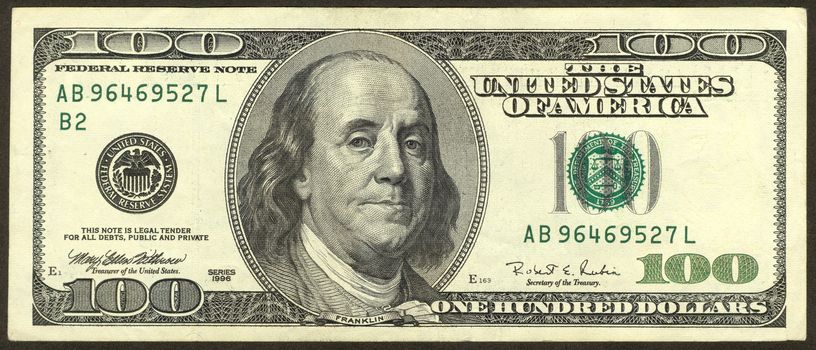 The scanned image of Hundred American dollars. Made in 1996.