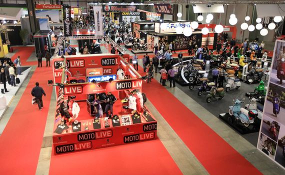 Motolive exhibition area at EICMA, International Motorcycle Exhibition in Milan, Italy.