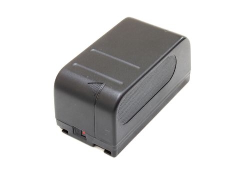 The black small rectangular accumulator from a videocamera on a white background