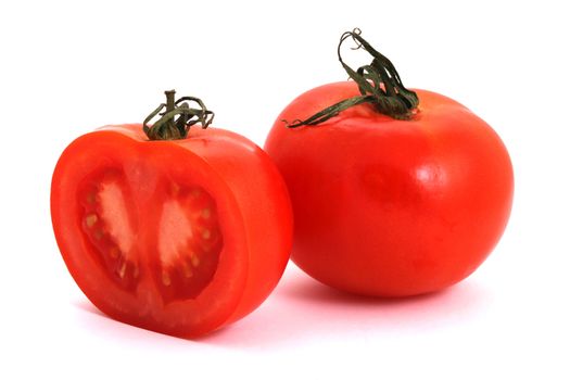 Tomato and half of tomato on a white background