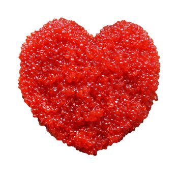 A lot of red caviar in form of heart