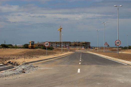 Road leading to a new industrial construction site