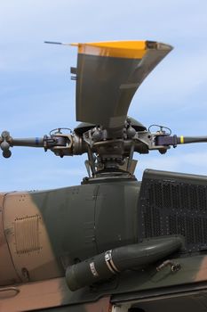 Close up of a rotor blade mechanism of a helicopter