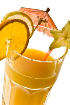 drink series: tropical cocktail with orange, lemon and carambola