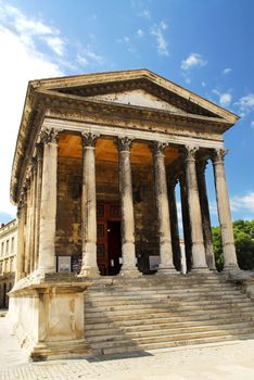 Roman temple Maison Carree in city of Nimes in southern France