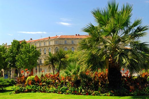 Lush green park in city of Nimes in southern France