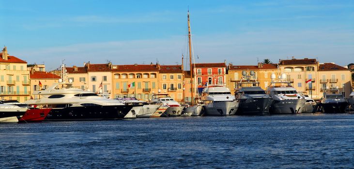 Luxury boats anchored in St. Tropez in French Riviera