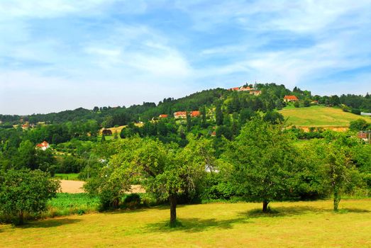 Scenic view on rural landscape in Perigord, France.