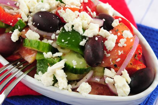 Greek salad with feta cheese and black kalamata olives