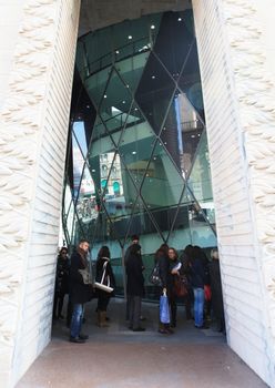 Entering the new Museo del Novecento, hosting Picasso, Cezanne, Fontana, Mondrian works of art in Milan, Italy