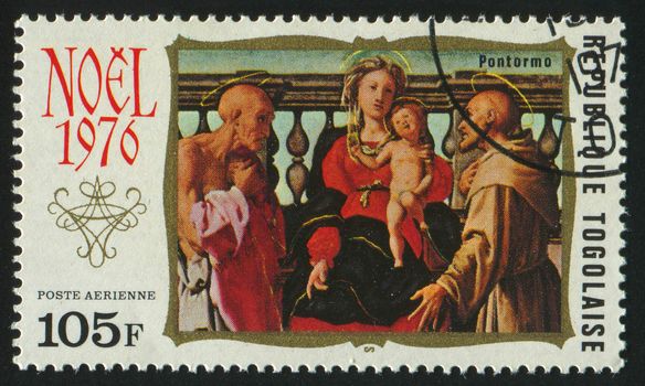 TOGOLESE REPUBLIC -CIRCA 1976: stamp printed by Togo, shows picture, Virgin and Child,  circa 1976.