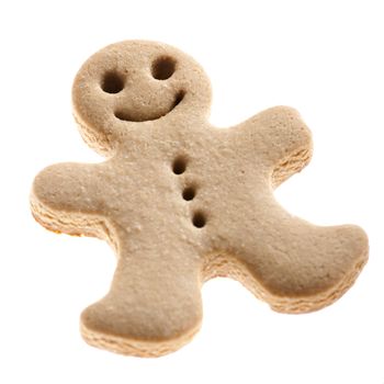 Homemade Gingerbread man cookie isolated on white background