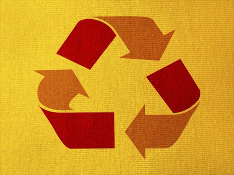 Recycling symbol over a yellow tissue background