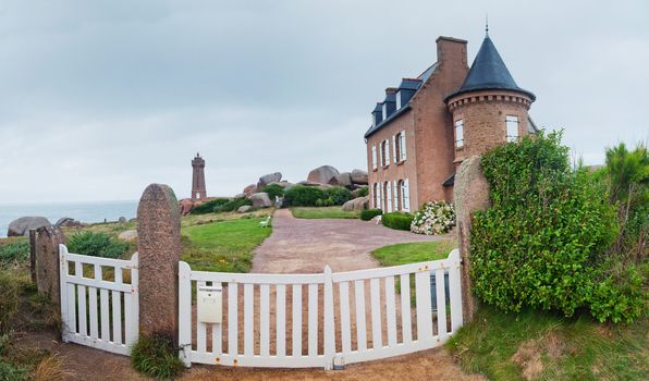 Famous granite rocks at the cote de granite rose in Tregastel in Brittany France