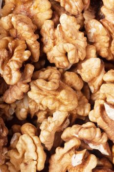 Closeup view of heap of walnuts