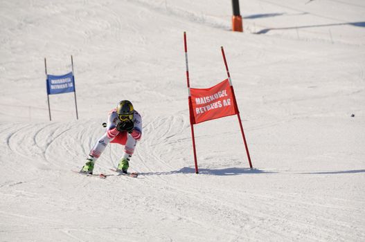 KAPRUN AUSTRIA - MARCH 5: Maiskogel Fanlauf 2011. Unidentified participant of charity ski race with many celebrities in austria on March 5, 2011 at the Maiskogel in Kaprun, Austria