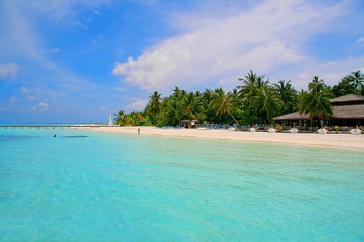 White beach and turquoise water on Meeru Island, Maldives